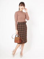 ロービングチェックタイトスカート/ブラウン