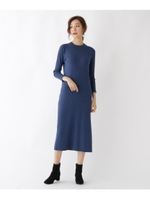 ワイドリブニットスリットワンピース/ネイビー(093)