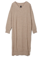 ワイドリブリブニットワンピース/ベージュ