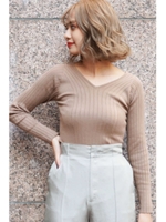 異ピッチリブＶネックニット/ベージュ(040)