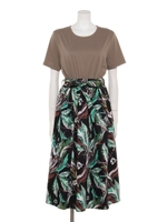 異素材ドッキングリゾート柄ワンピース/その他 モカ