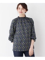 花柄シャーリングブラウス/ネイビー(793)