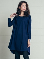 後ろ切替ゆったりチュニックカットソー/ブルー