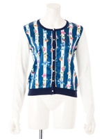 小鳥柄プリントカーディガン/ネイビー