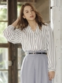 前釦ストライプトロミブラウス/オフホワイト/ストライプ
