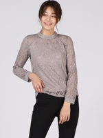 総レースプチハイネックブラウス/ライトグレー