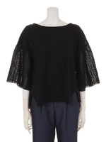 透かし袖プルオーバー/黒