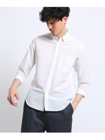 綿麻 シャドー ストライプ 七分袖 シャツ/ホワイト(001)