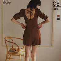 ラウンドネックパフスリーブワンピース/セット水着