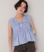 シャーリングノースリーブブラウス