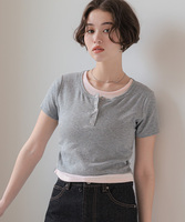 レイヤード風ヘンリーネックカットソーTシャツ【メール便可／100】