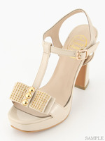 【Funny　show】スタッズリボンTストラップヒールサンダル