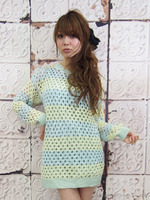 透かし編みボーダーニットワンピース