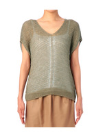 麻混透かし編みニット