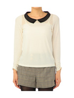 サテン衿シースルーメッシュカットソー