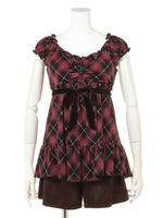 ニットチェックブラウス×パンツアンサンブル