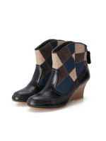 パッチワーク調デザインショートブーツ