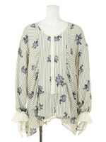 【Balcony and Bed】FLOWER & STRIPE MIX BLOUSE