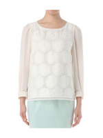 ひまわり柄パール刺しゅうブラウス