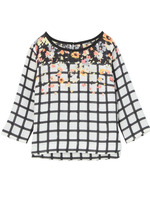 ウインドーペイン&フラワープリントブラウス