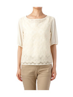 刺繍付きチュールレース×デシンシャツ