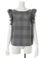 ギンガムフリルスリーブブラウス