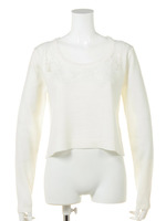 フロントネックレースショートニット