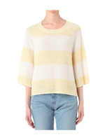 [L]リネン混太ボーダーニットプルオーバー