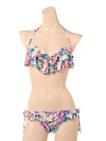 【nuckle market】フラワープリント フリル付ワイヤービキニ