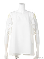 【神戸コレクション着用アイテム】ギンガムチェック肩開きブラウス