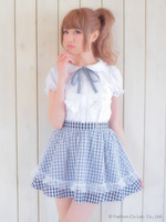 ウエスト刺繍ギンガムチュールスカート