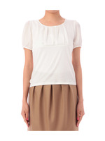 サテン切り替えパフスリーブプルオーバー