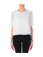 シースルーボーダー七分袖ブラウス