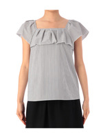 フリルデザインストライプブラウス