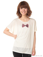 ボウタイプリントカットソー