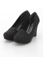 フラワーレースウエッジパンプス