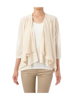 異素材フレアー七分袖カーディガン