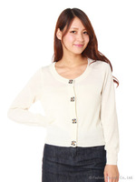 【W】ビジュー釦丸首ニットカーディガン