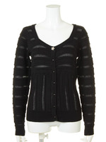 ビジュ釦ストライプ×ボーダーカーデ