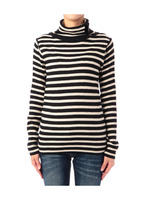 ボタンデザインボーダーハイネックニット