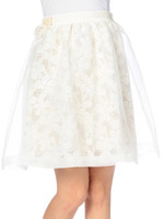 【LIZLISA】オーガンジー×レースひざ丈スカート