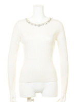 衿ぐりビジューリブニット