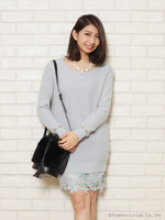 裾レースぺチキャミ付きニットワンピース