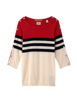MAISON SCOTCH ボーダー×配色ボタン留め七分袖ニット
