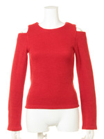 オープンショルダーリブニットトップス