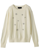 ビジュー使いラウンドニットプルオーバー