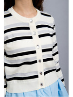 配色ボーダービジューボタンカーデ