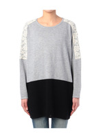 レース切り替え配色ニットプルオーバー