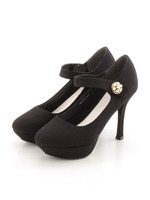 【R&E】パールボタンワンストラップヒールパンプス