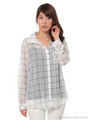 インナー付き透けシフォンチェックシャツ